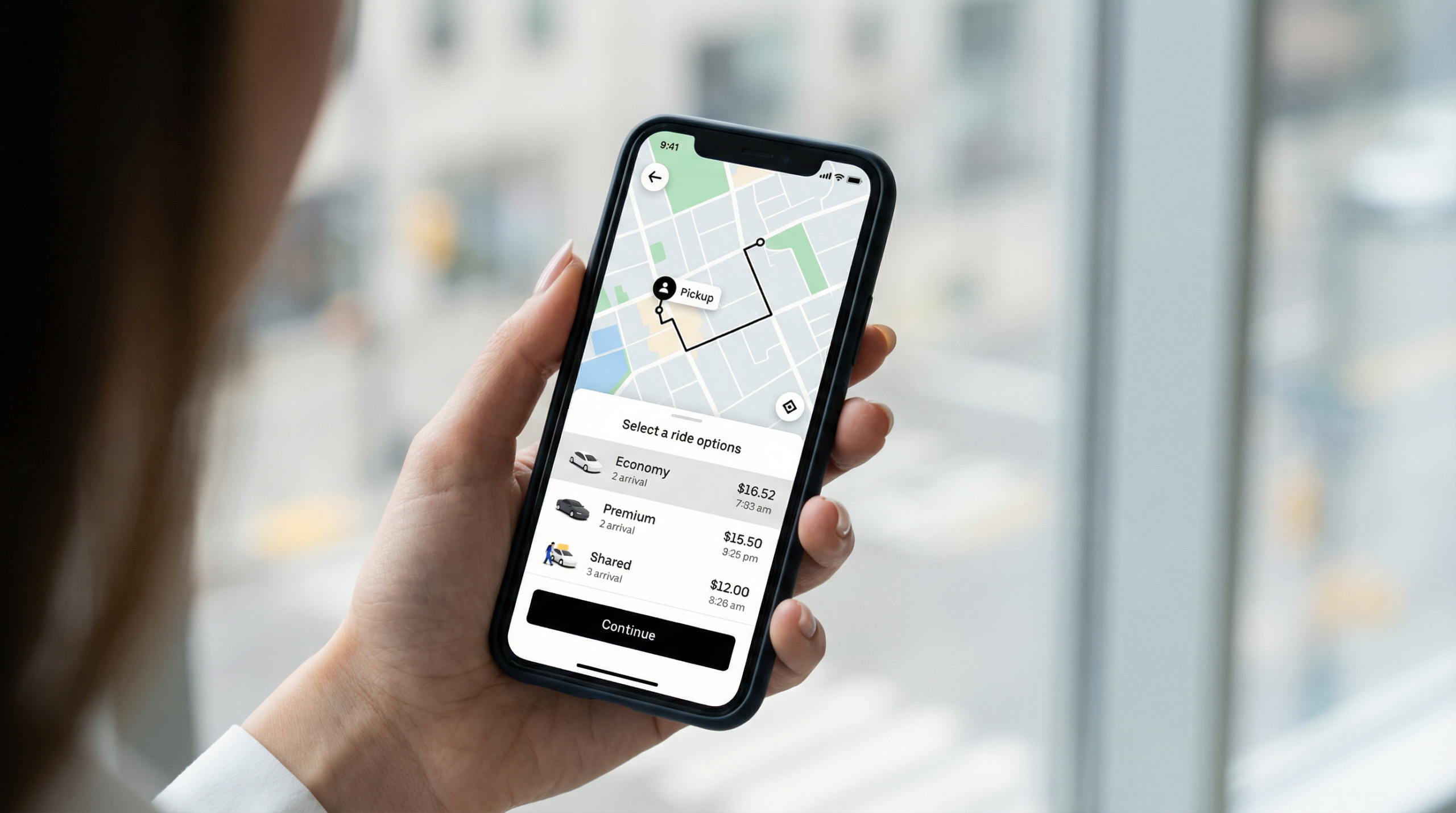 Smartphone showing Uber app with Women Drivers preference option selected