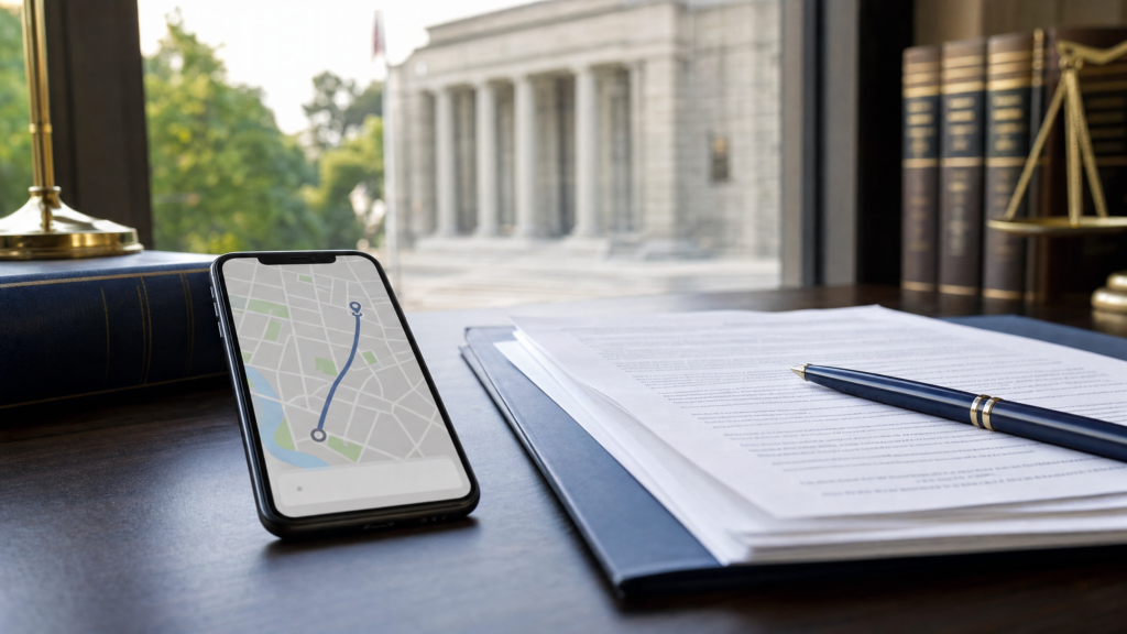 Court documents and a generic rideshare route map for a North Carolina rideshare civil verdict article