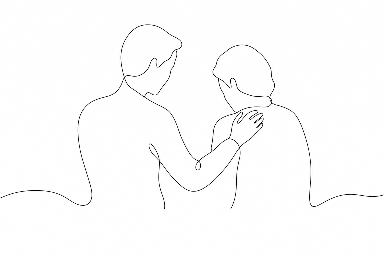Protective embrace — one-line art