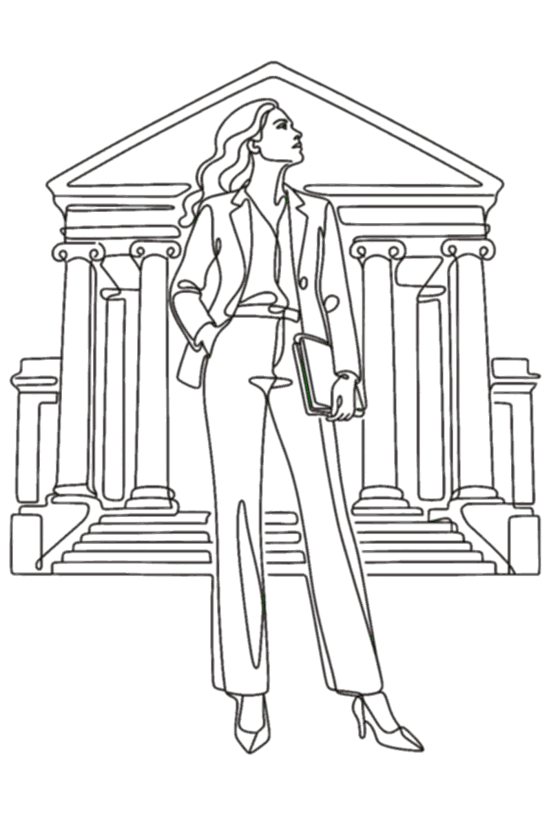 Attorney at courthouse — one-line art