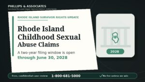 Rhode Island childhood sexual abuse claims June 30 2028 deadline green legal update graphic