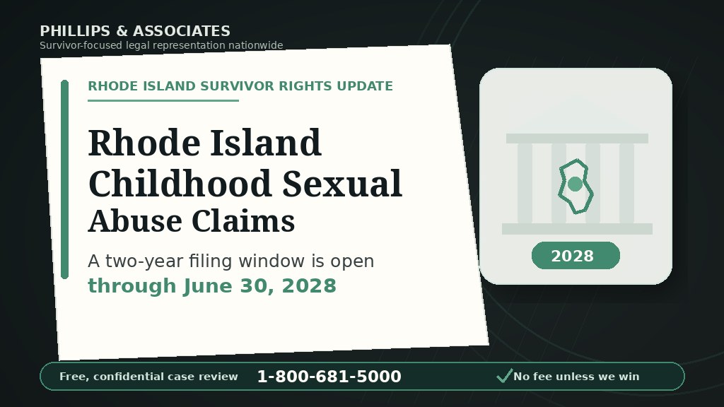 Rhode Island childhood sexual abuse claims June 30 2028 deadline green legal update graphic